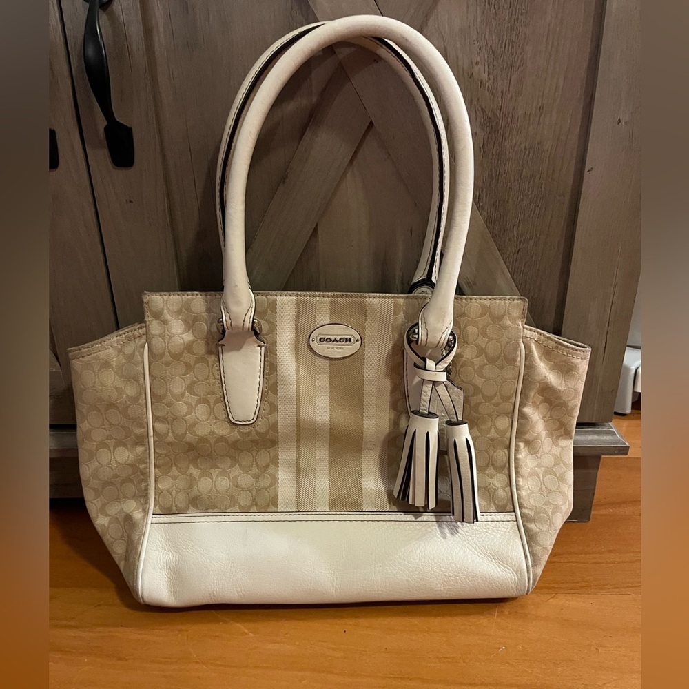 Coach Signature Stripe Candace Carry All Handbag  purse